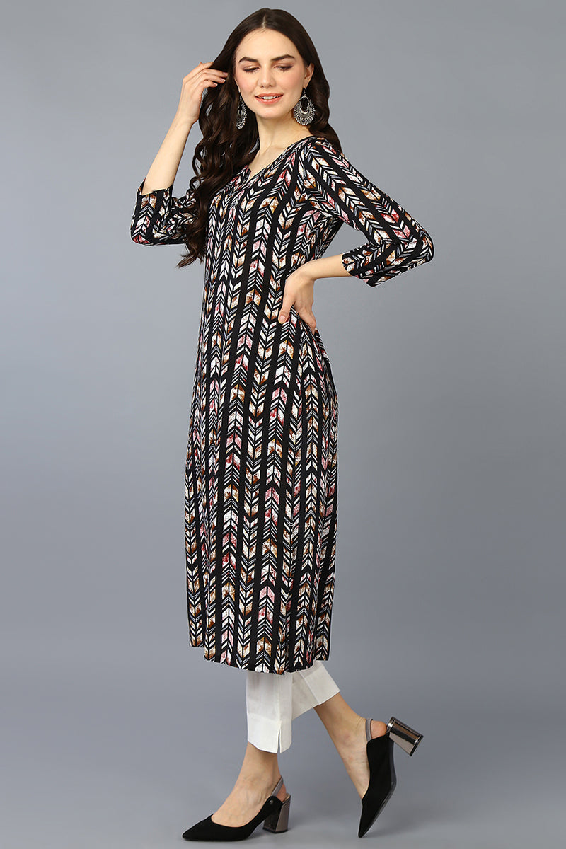 Black Viscose Rayon Ethnic Motifs Straight Kurta VCK9363