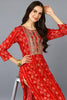 Red Viscose Rayon Ethnic Motifs A-Line Kurta VCK9371