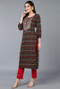 Cotton Black Ikat Printed Straight Kurta VCK9381