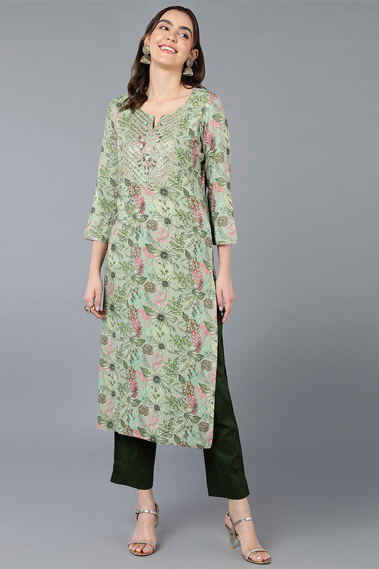 Viscose Rayon Green Printed Straight Kurta VCK9391