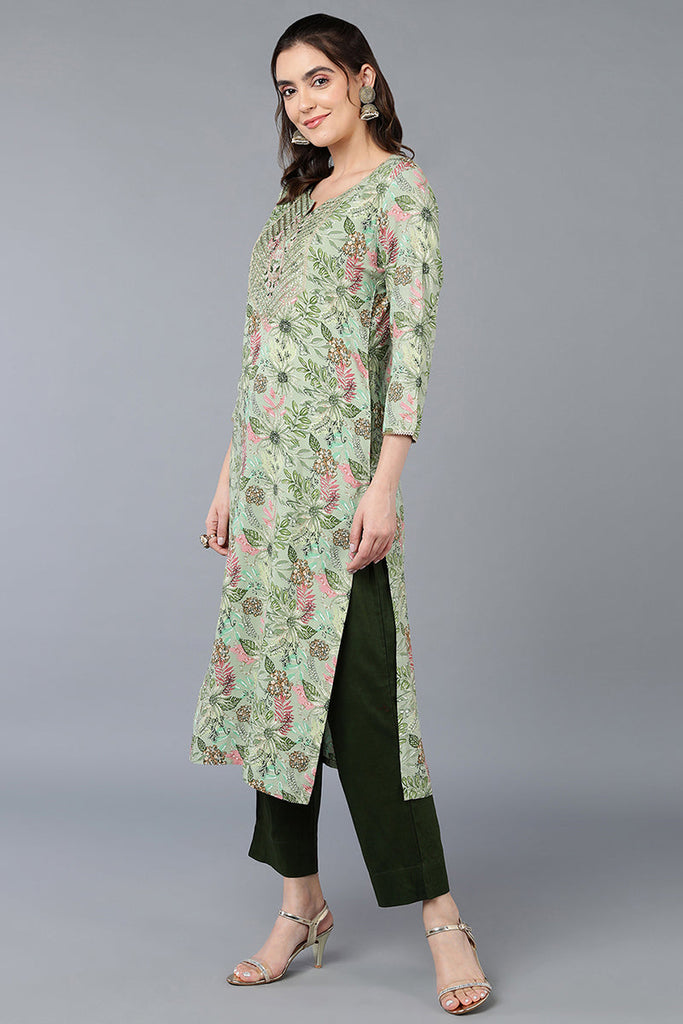 Viscose Rayon Green Printed Straight Kurta VCK9391