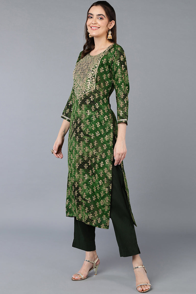 Cotton Blend  Green Printed Straight Kurta VCK9392