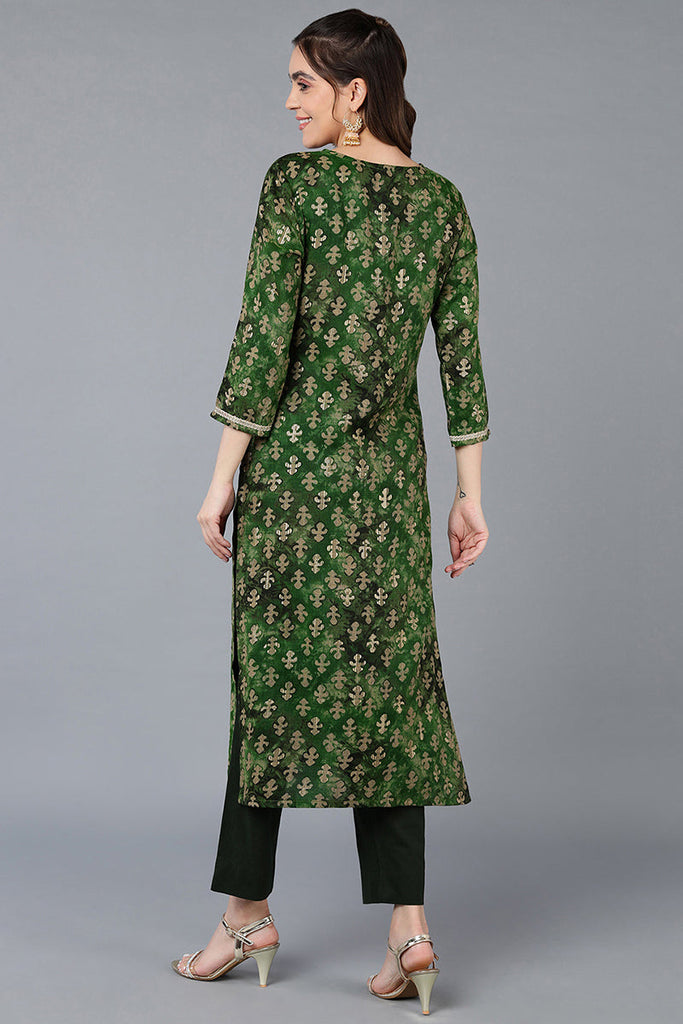 Cotton Blend  Green Printed Straight Kurta VCK9392