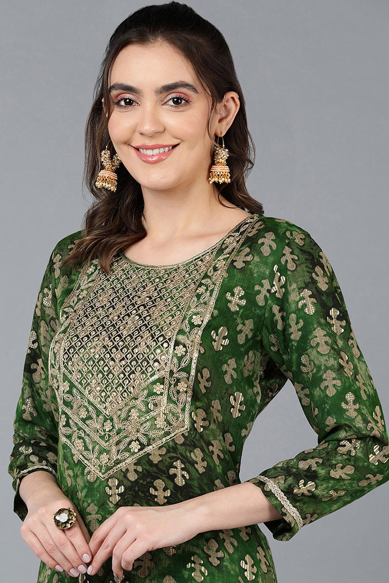 Cotton Blend  Green Printed Straight Kurta VCK9392