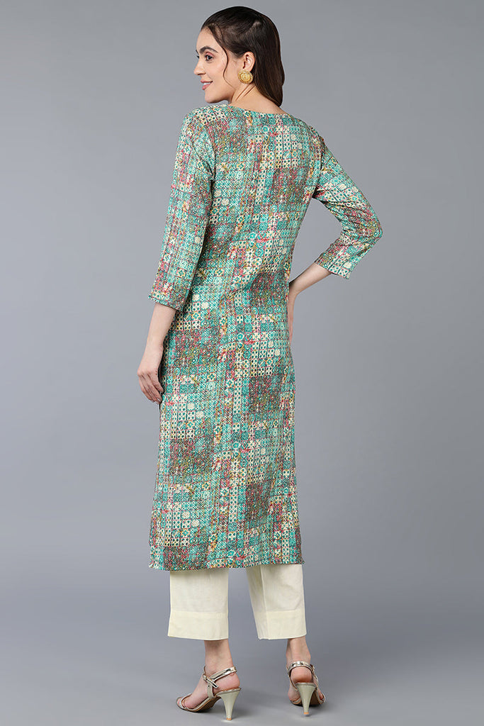 Cotton Blend Green Printed Straight Kurta VCK9393