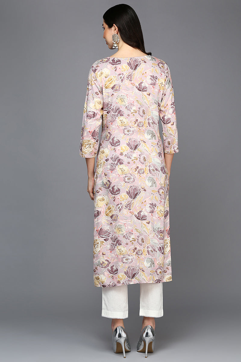 Mauve Viscose Rayon Floral Straight Kurta VCK9404