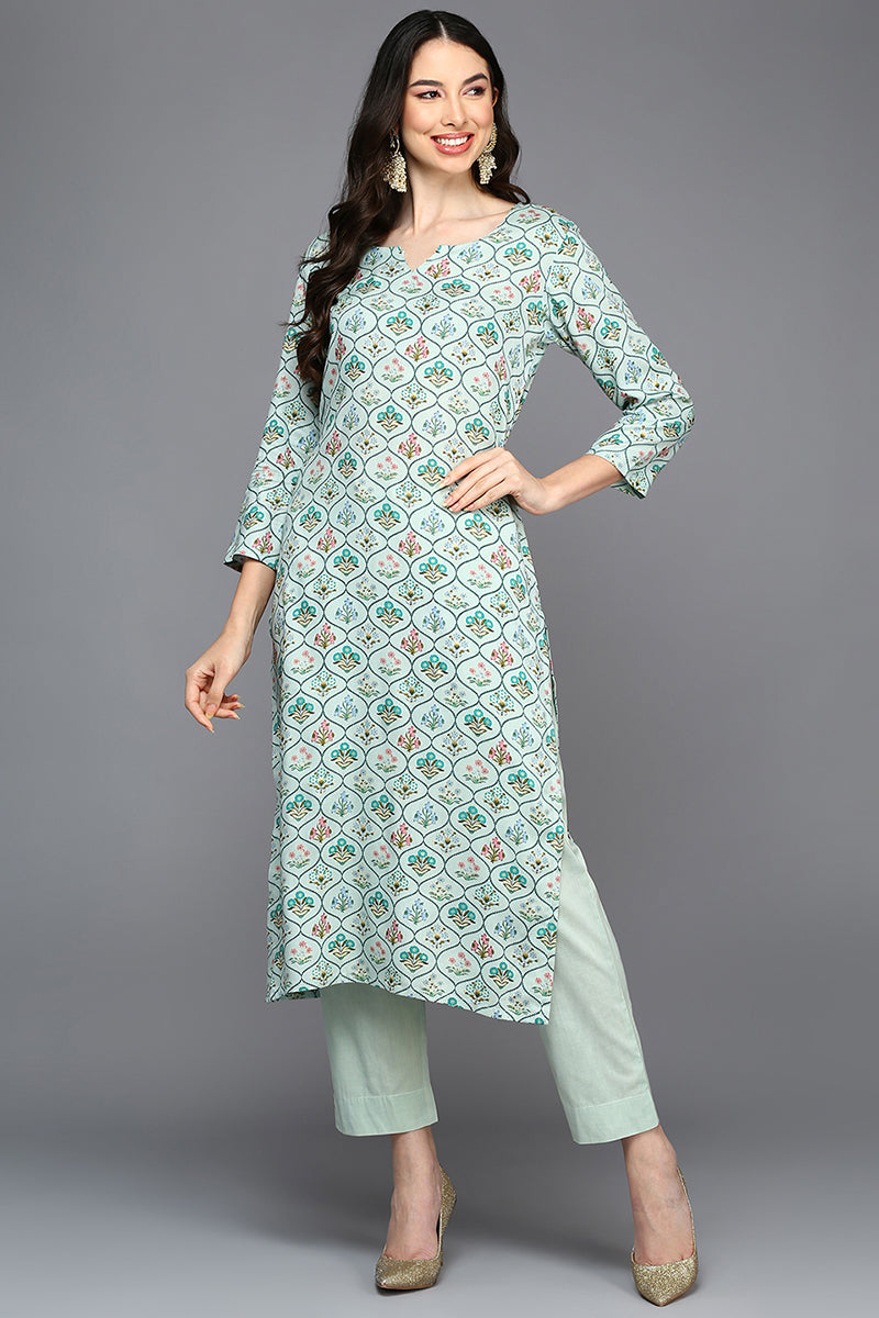 Blue Viscose Rayon Floral Straight Kurta VCK9409