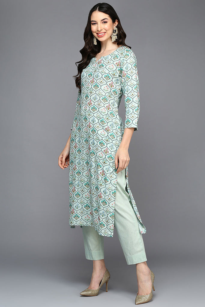 Blue Viscose Rayon Floral Straight Kurta VCK9409