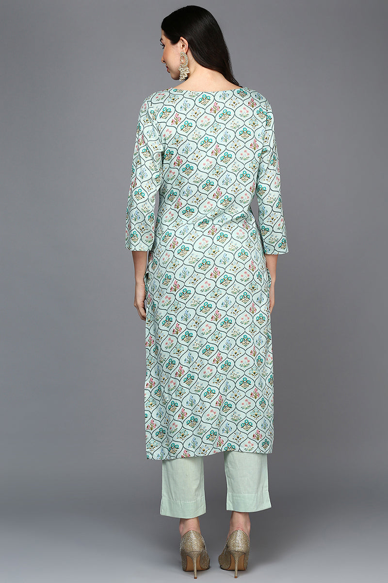 Blue Viscose Rayon Floral Straight Kurta VCK9409