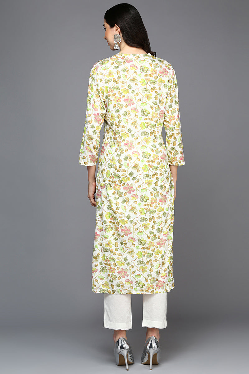 White Viscose Rayon Floral Straight Kurta VCK9413