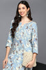 Blue Cotton Blend Floral Straight Kurta VCK9421