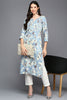 Blue Cotton Blend Floral Straight Kurta VCK9421