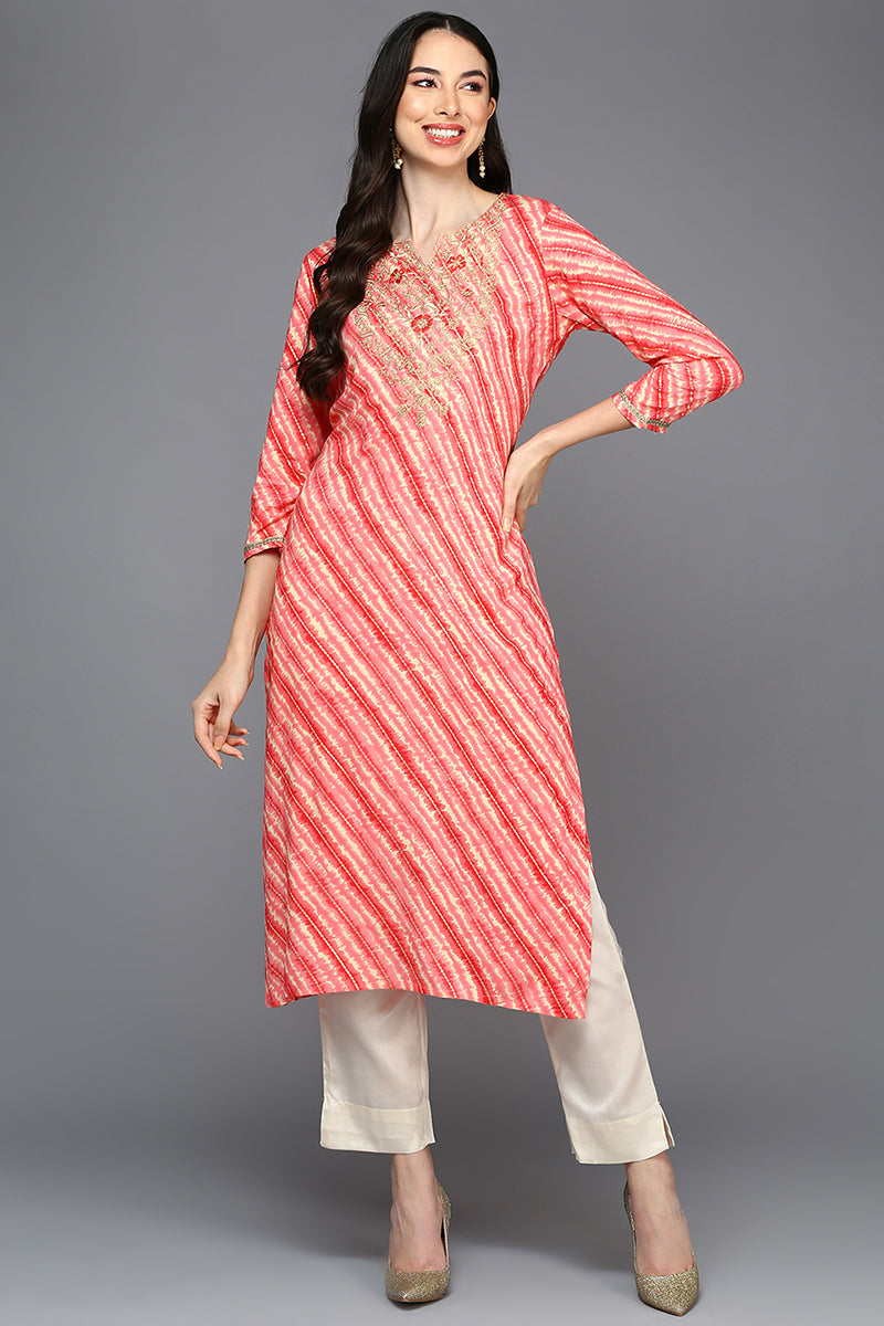 Peach Viscose Rayon Striped Straight Kurta VCK9431