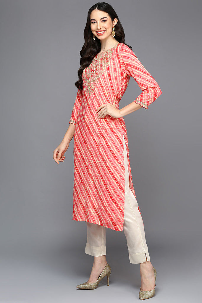 Peach Viscose Rayon Striped Straight Kurta VCK9431