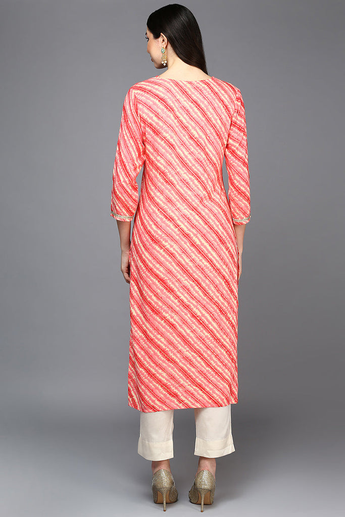 Peach Viscose Rayon Striped Straight Kurta VCK9431