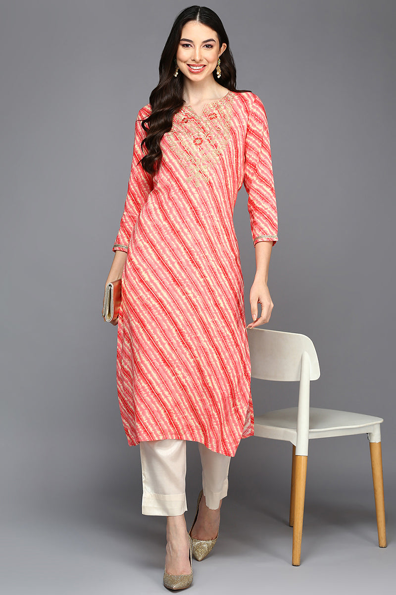 Peach Viscose Rayon Striped Straight Kurta VCK9431