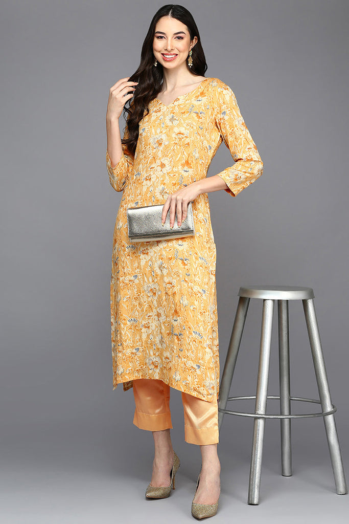 Yellow Viscose Rayon Ethnic Motifs A-Line Kurta VCK9432