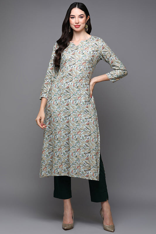 Blue Viscose Rayon Floral Straight Kurta VCK9436