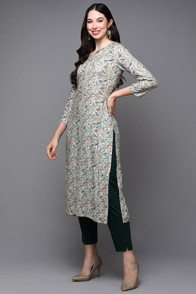 Blue Viscose Rayon Floral Straight Kurta VCK9436