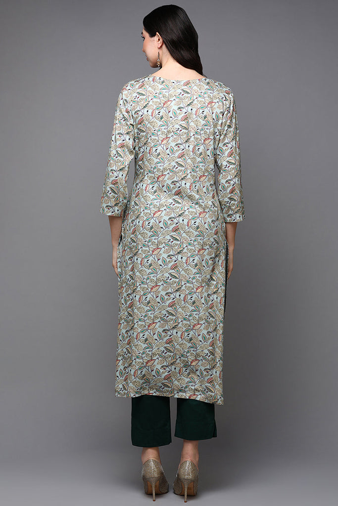 Blue Viscose Rayon Floral Straight Kurta VCK9436