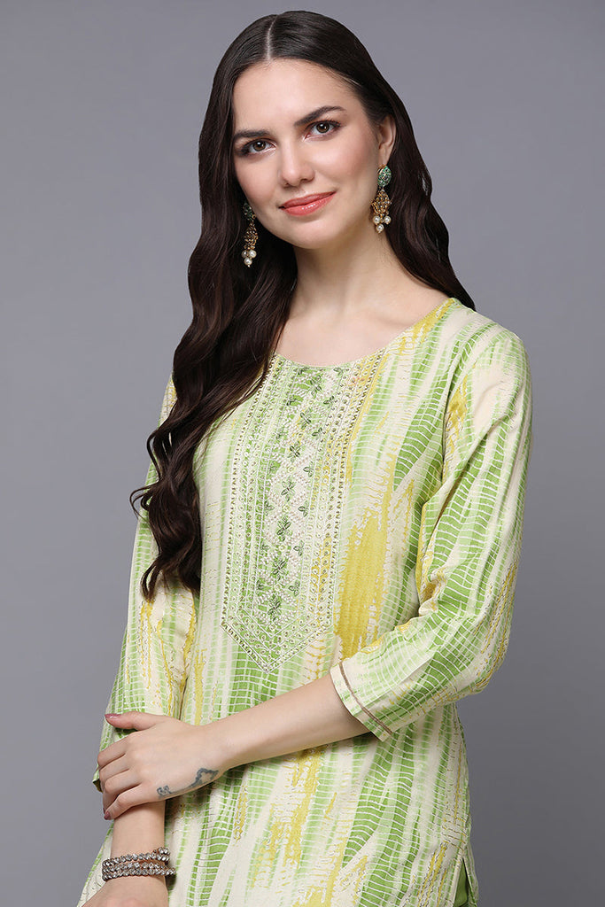 Cream Viscose Rayon Tie & Dye Straight Kurta VCK9444