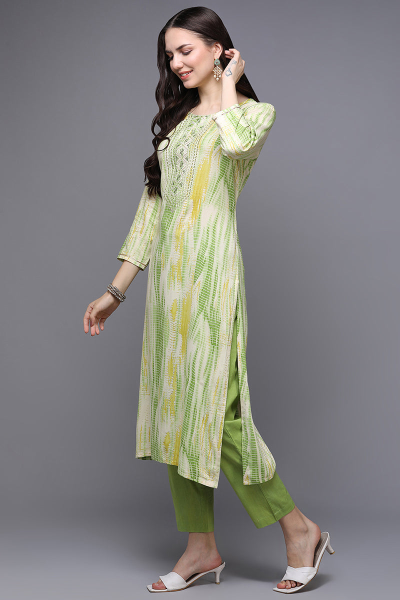 Cream Viscose Rayon Tie & Dye Straight Kurta VCK9444