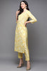 Yellow Cotton Blend Floral Straight Kurta VCK9446