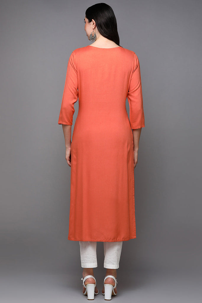 Orange Viscose Rayon Ethnic Motifs Straight Kurta VCK9456