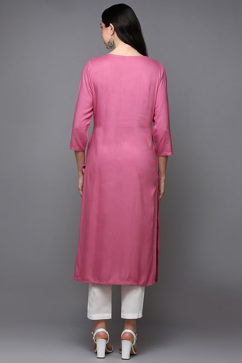 Pink Viscose Rayon Ethnic Motifs Straight Kurta VCK9457