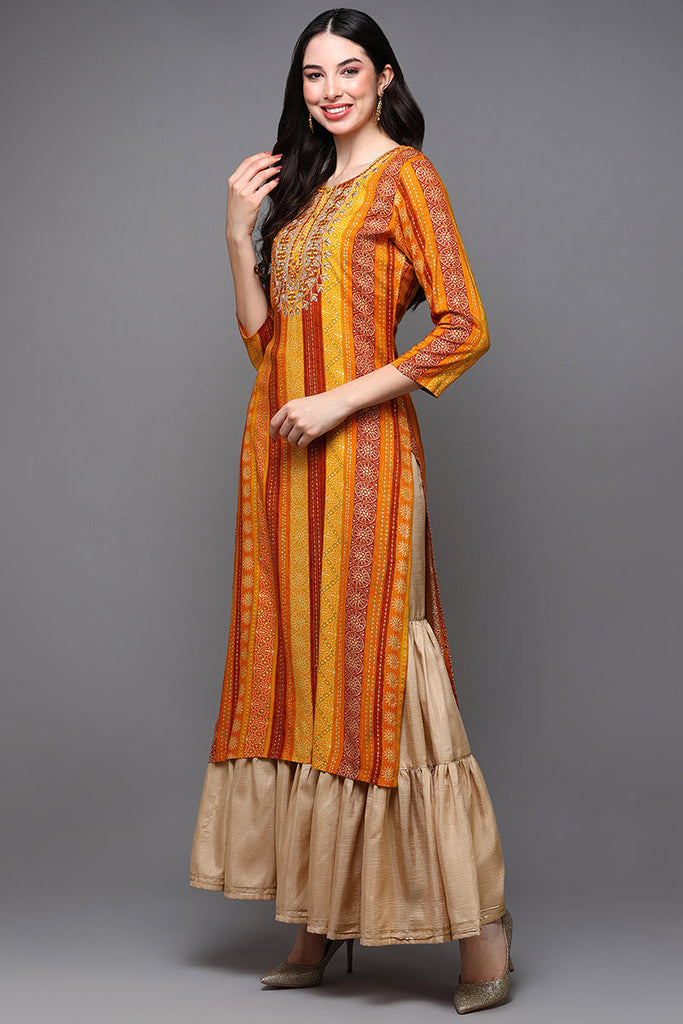 Yellow Viscose Rayon Ethnic Motifs Straight Kurta VCK9464