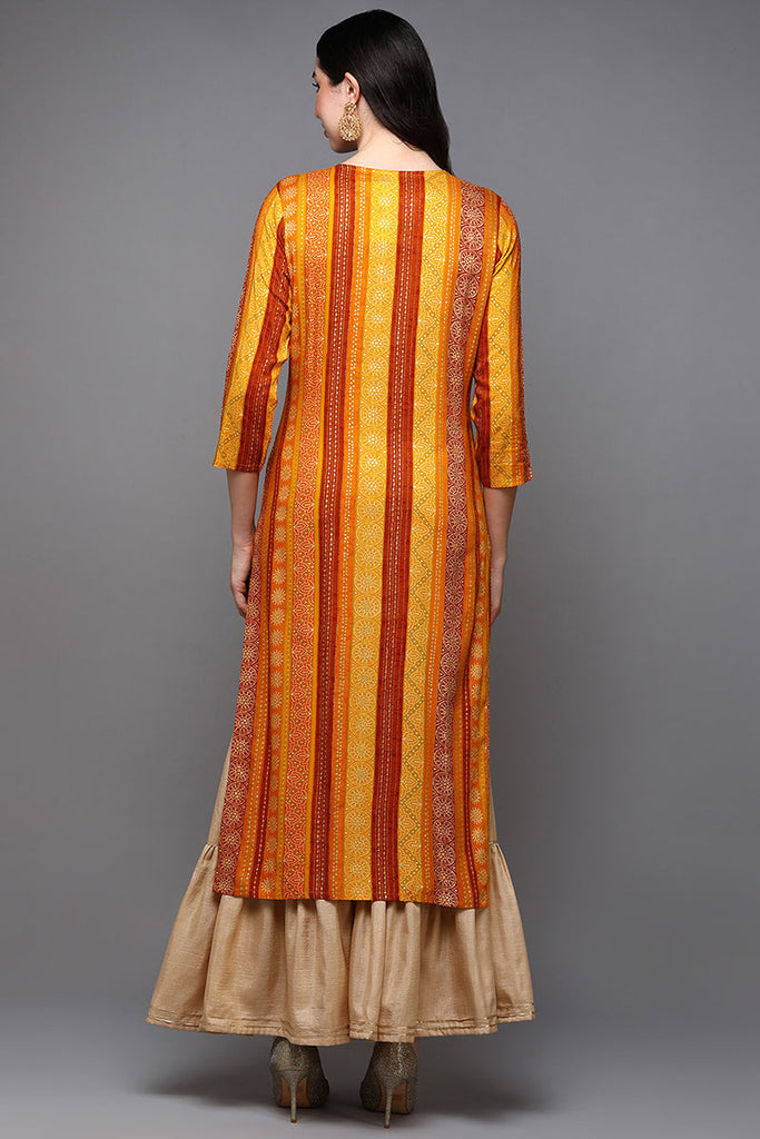 Yellow Viscose Rayon Ethnic Motifs Straight Kurta VCK9464