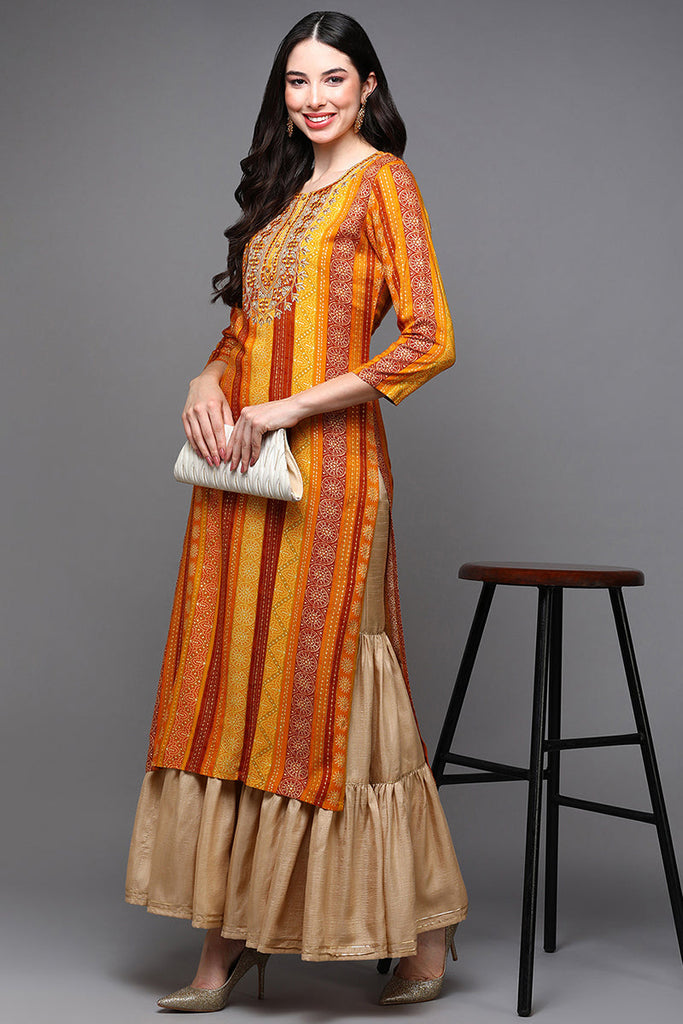 Yellow Viscose Rayon Ethnic Motifs Straight Kurta VCK9464