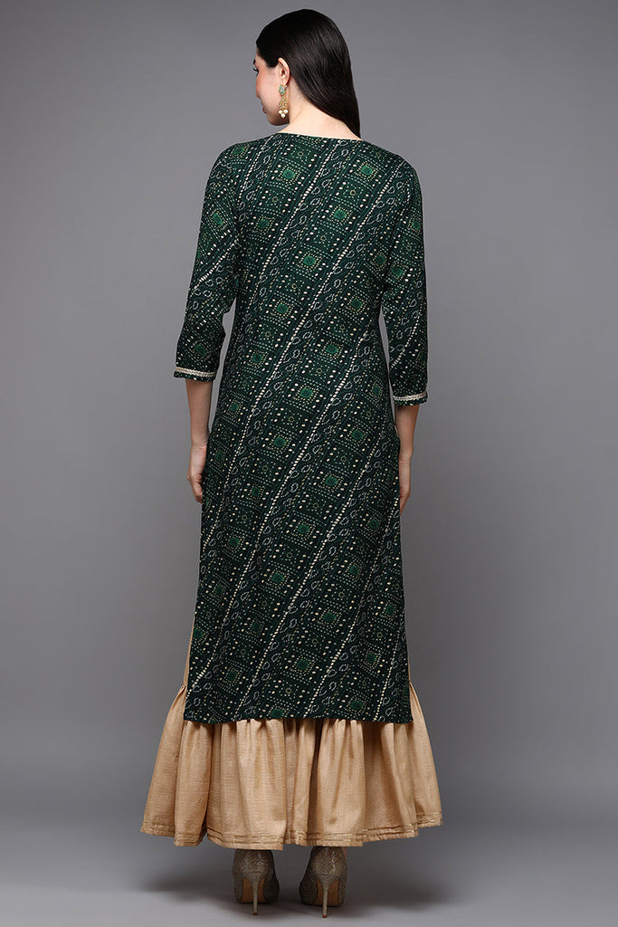 Green Viscose Rayon Bandhani Straight Kurta VCK9470