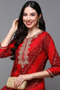 Red Viscose Rayon Bandhani Straight Kurta VCK9471