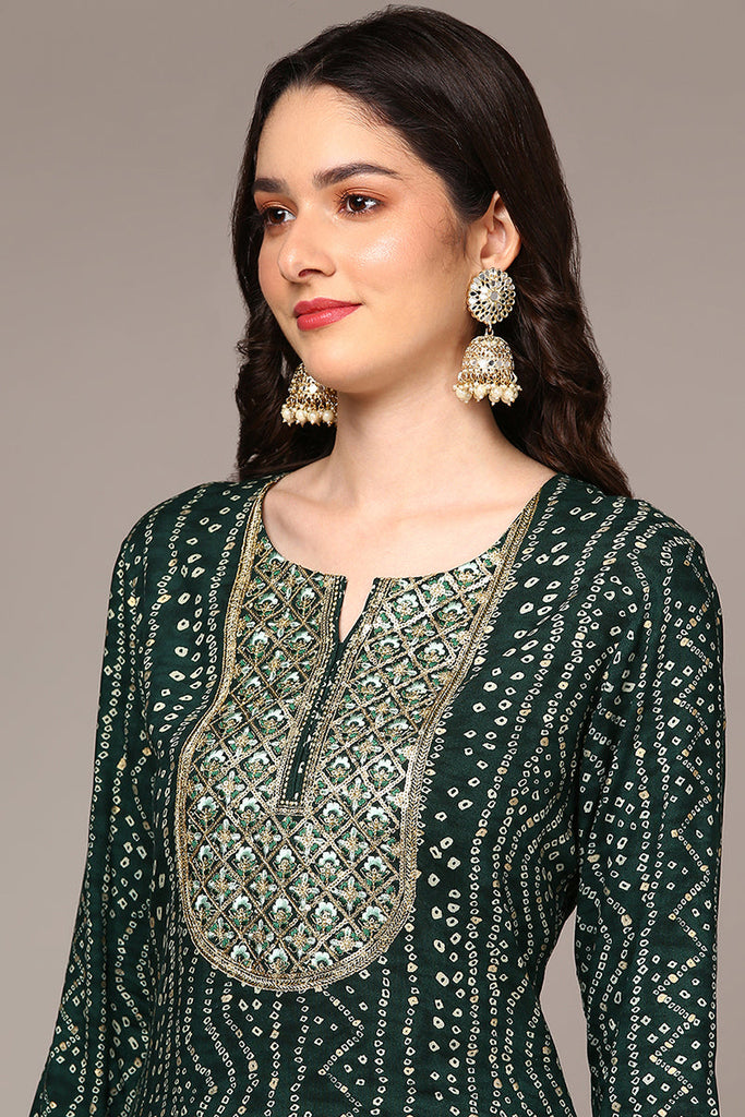 Green Viscose Rayon Bandhani Printed Straight Kurta VCK9474