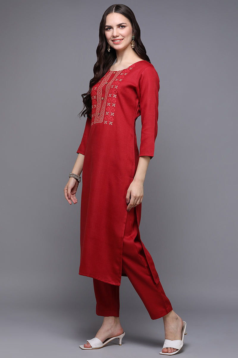 Red Silk Blend Ethnic Motifs Straight Kurta VCK9479