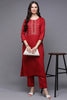 Red Silk Blend Ethnic Motifs Straight Kurta VCK9479