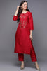 Red Silk Blend Floral Straight Kurta VCK9486