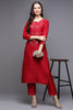 Red Silk Blend Floral Straight Kurta VCK9486