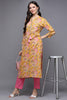 Yellow Cotton Blend Floral Straight Kurta VCK9491