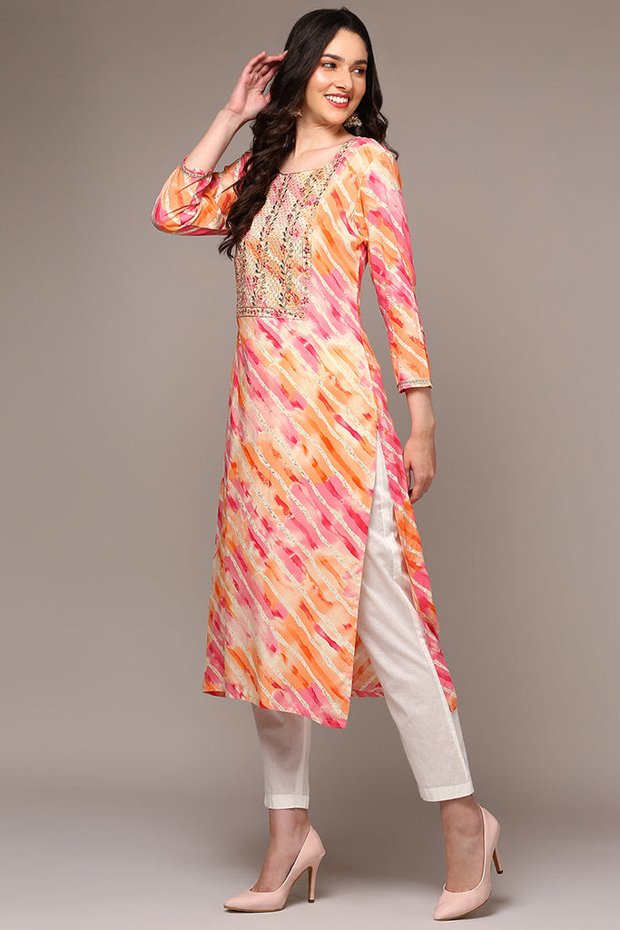 Multi Colour Viscose Rayon Leheriya Printed Straight Kurta VCK9495