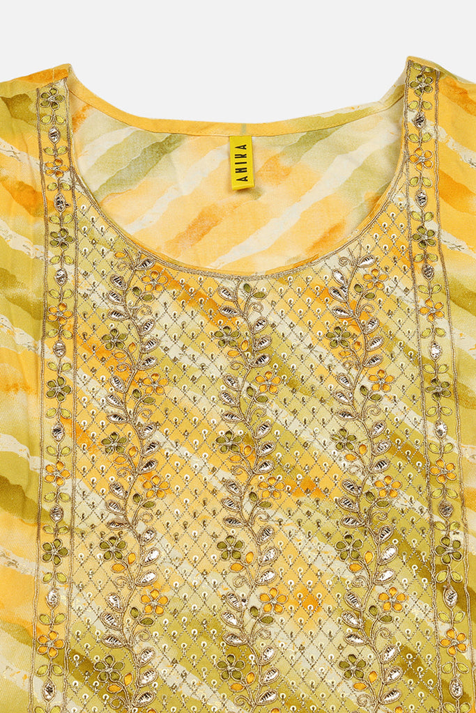 Yellow Viscose Rayon Leheriya Printed Straight Kurta VCK9496