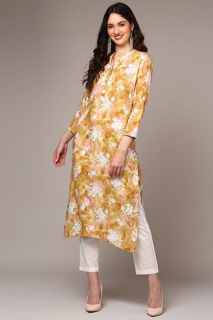 Yellow Viscose Rayon Floral Printed Straight Kurta VCK9501