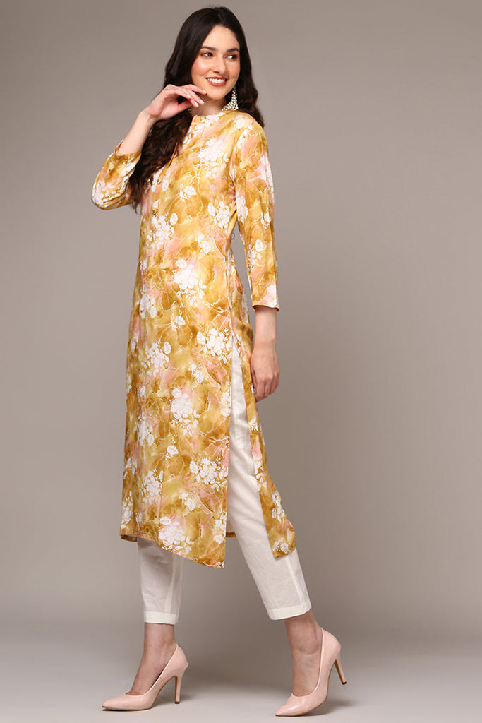 Yellow Viscose Rayon Floral Printed Straight Kurta VCK9501