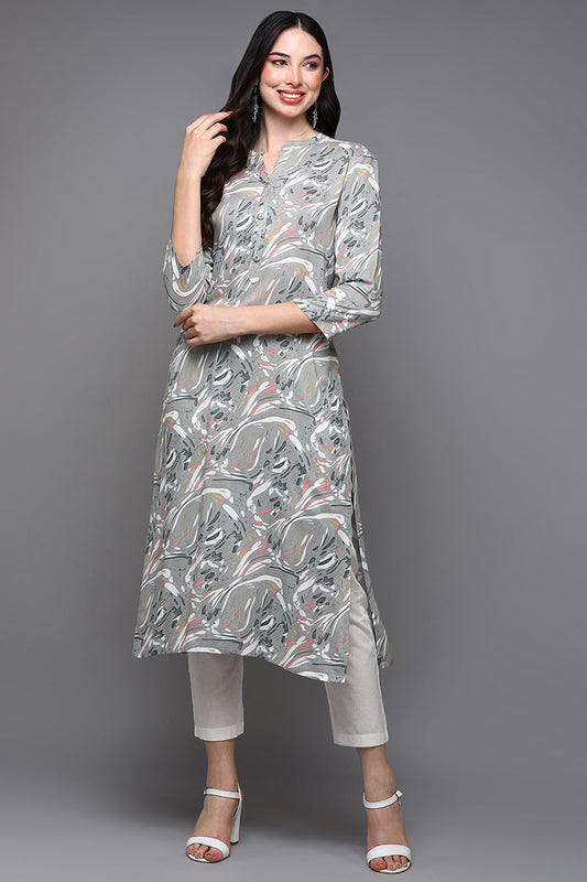 Grey Viscose Rayon Abstract Straight Kurta VCK9502