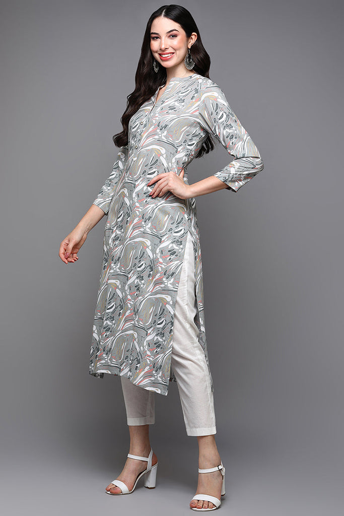 Grey Viscose Rayon Abstract Straight Kurta VCK9502