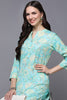 Turquoise Blue Viscose Rayon Floral Straight Kurta VCK9506