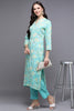 Turquoise Blue Viscose Rayon Floral Straight Kurta VCK9506