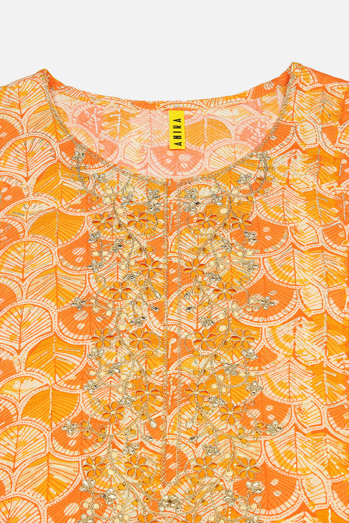 Orange Viscose Rayon Embroidered Kurta VCK9509