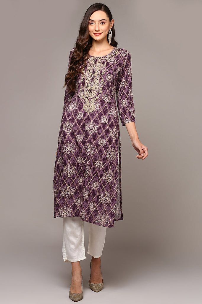 Purple Viscose Rayon Ethnic Motifs Straight Kurta VCK9512